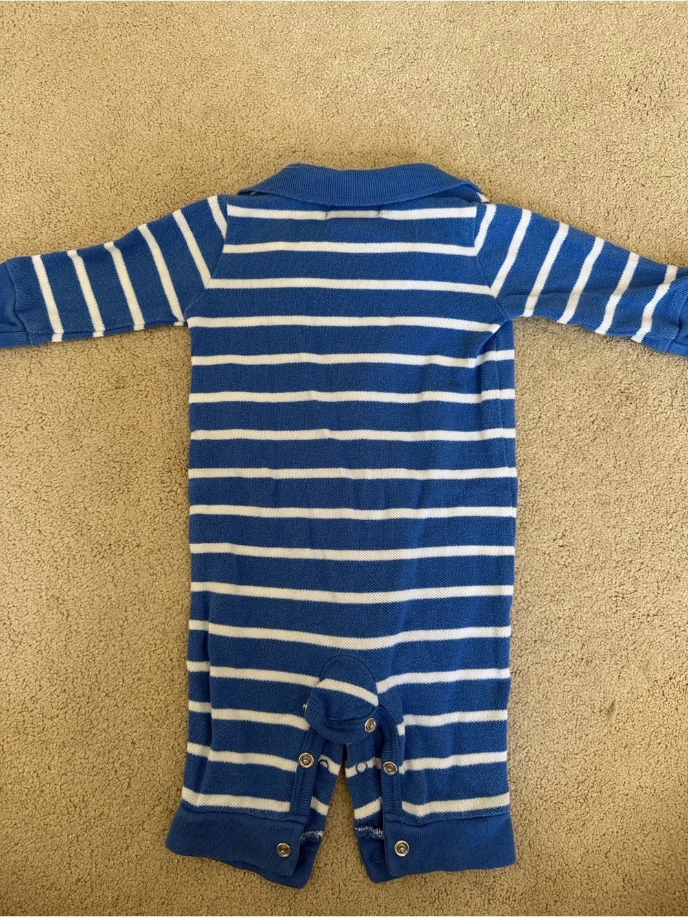 Ralph Lauren Blue & White Striped Rugby Polo Footie with Yellow Logo